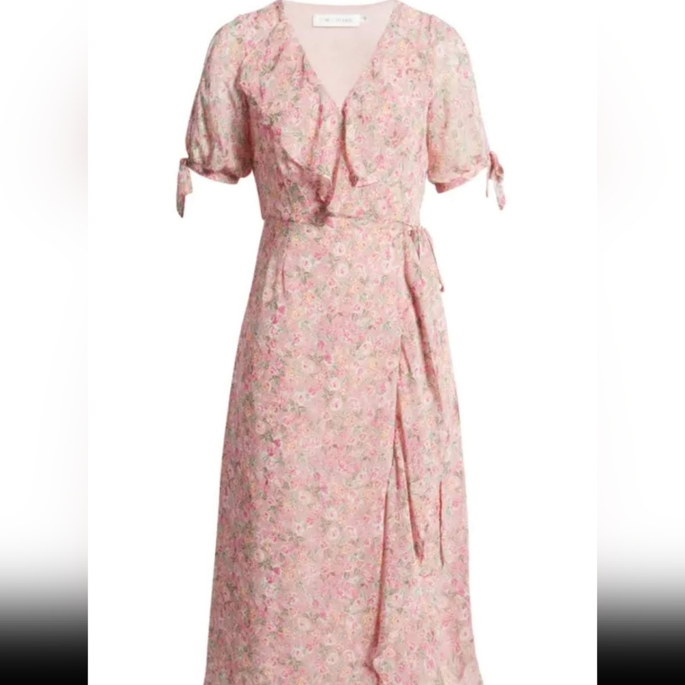NWT!Floret Studios Ruffle Side Tie Floral Women's Midi Dress L(fits Like Medium) - Picture 13 of 16